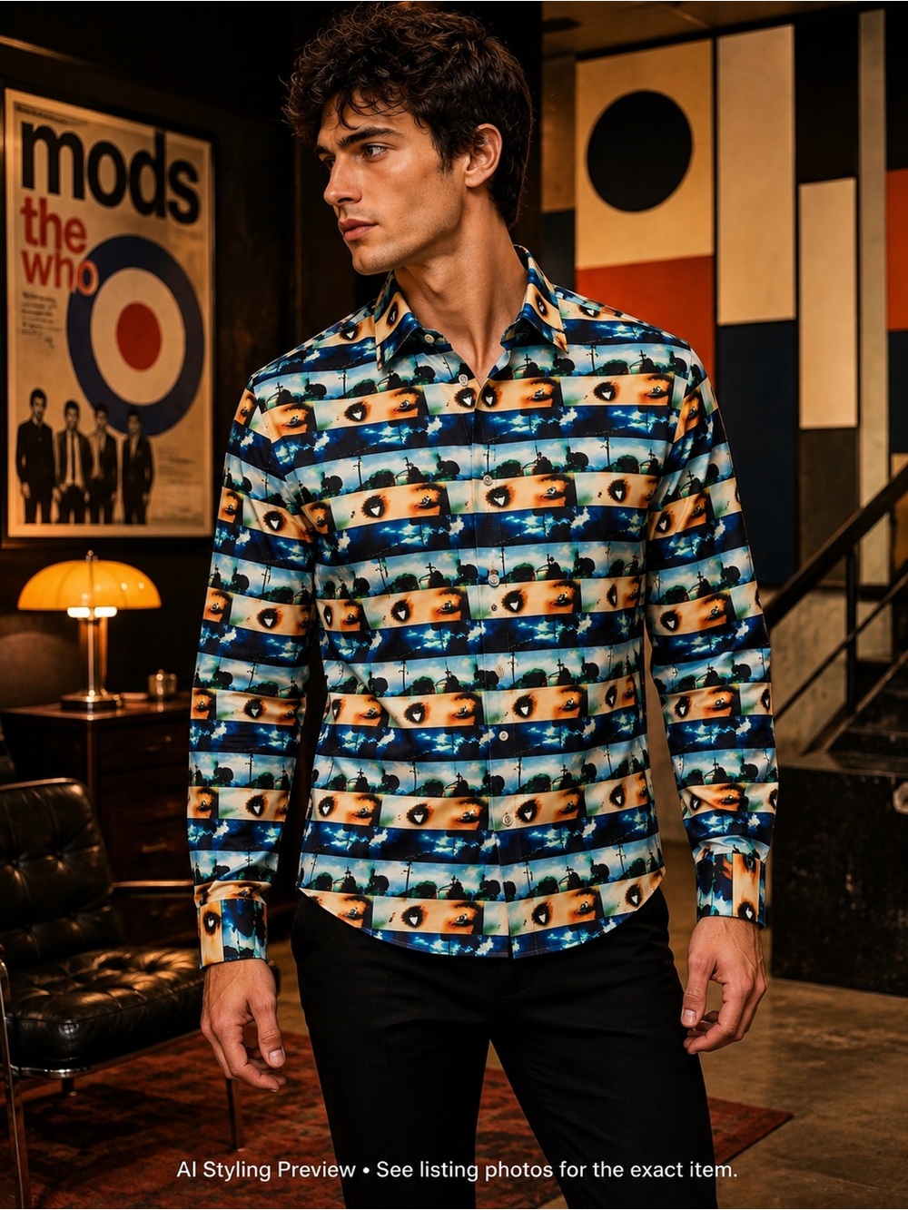 Ben Sherman Special Brew M Premium Surreal Photo Print Mod Shirt